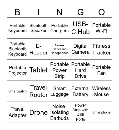 Gadget Bingo Card