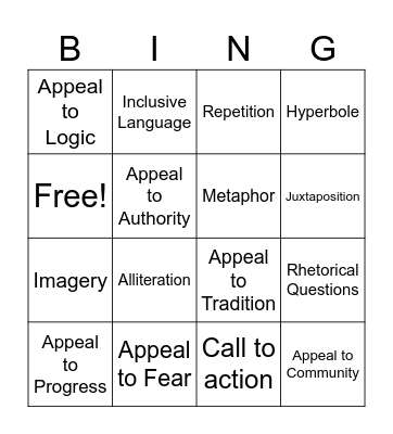 Persuasive Technique Bingo Card