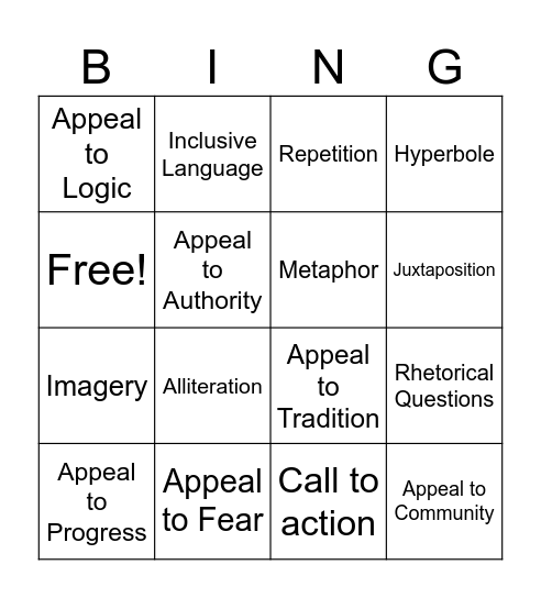 Persuasive Technique Bingo Card