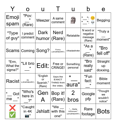 Youtu.be Bingo Card