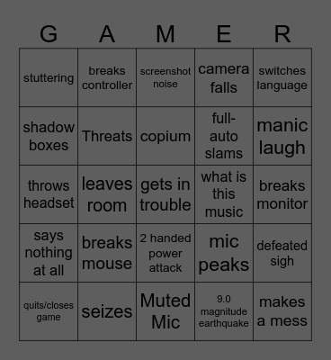 Ava's GAMER RAGE BINGO Card