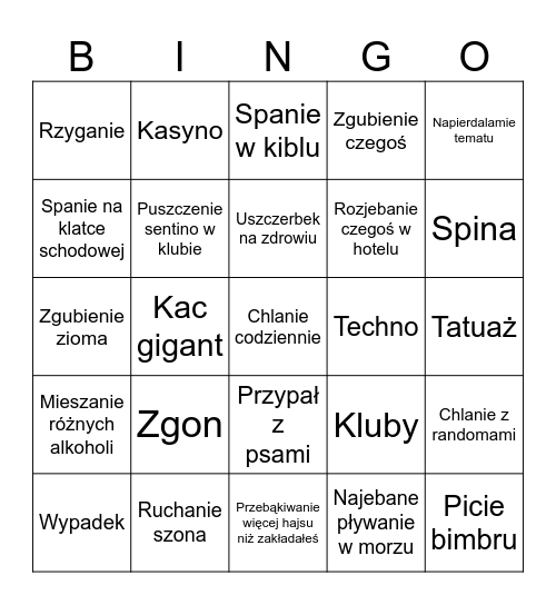 DEGENERACKIE BINGO Card