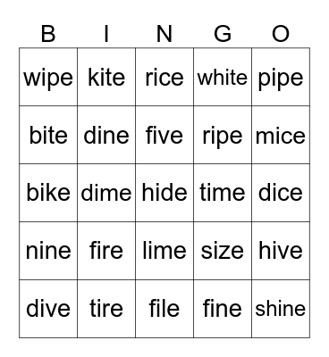 LONG VOWELS i Bingo Card