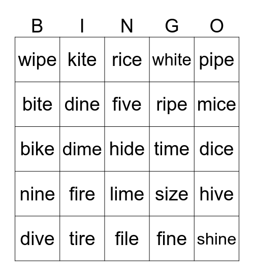 LONG VOWELS i Bingo Card