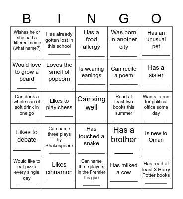 Icebreaker Bingo - Find Someone Who .... Bingo Card