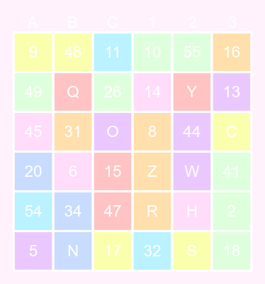 ABC game (not bingo) Bingo Card