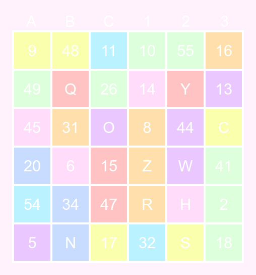 ABC game (not bingo) Bingo Card