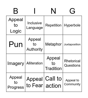 Persuasive Technique Bingo Card