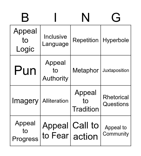 Persuasive Technique Bingo Card