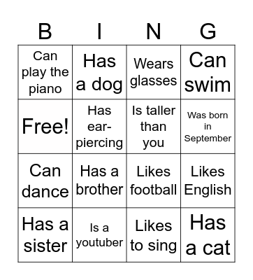 Find Someone Who 找到以下的人 Bingo Card