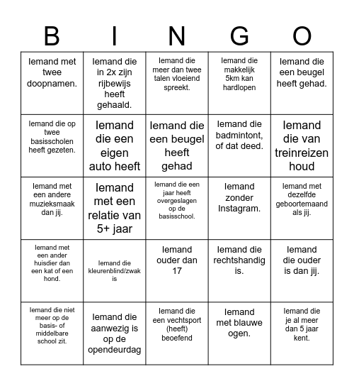 Mensenbingo Card