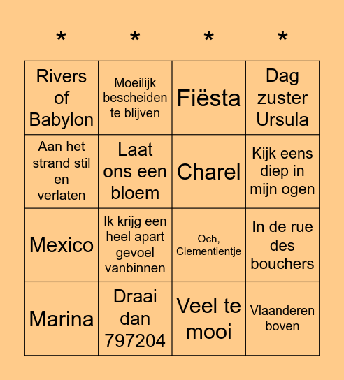 Muziek Bingo Card