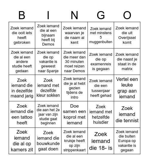 Kennismakingbingo Card