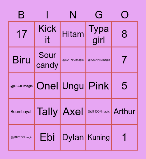 Punya Natnat Bingo Card