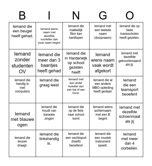 Mensenbingo Card