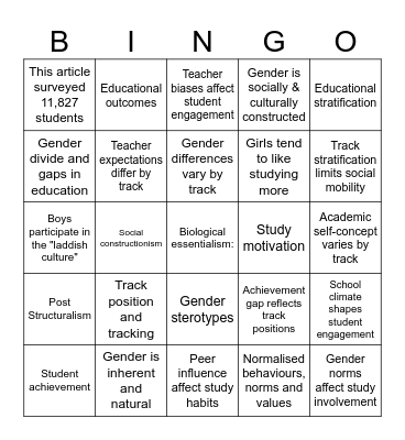 Gender & Education Bingo Card