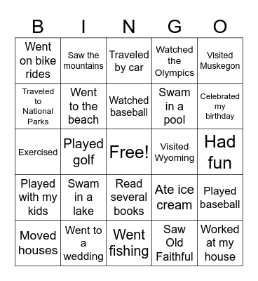 Summer Bingo Card