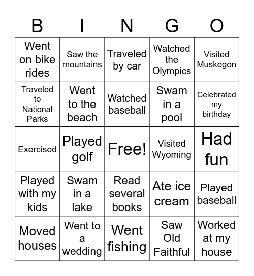 Summer Bingo Card