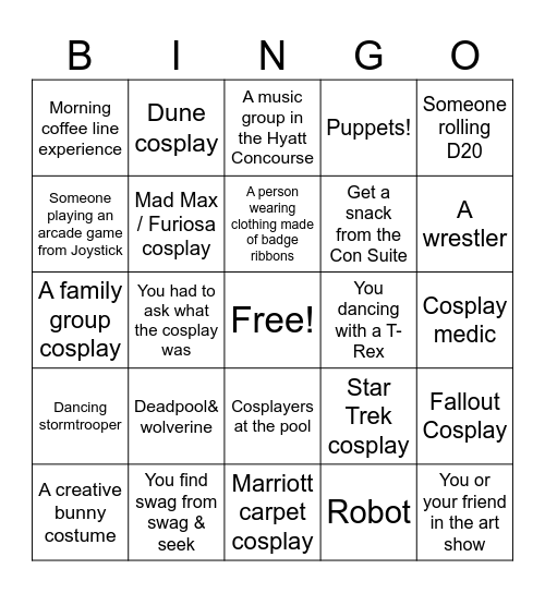 Dragon Con 2024 Bingo Card