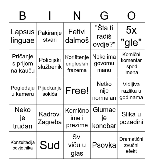 Krv nije bingo Card