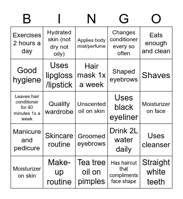 Beauty Bingo Card