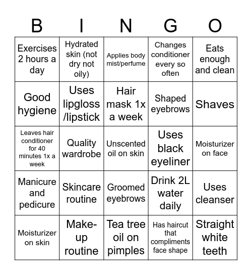 Beauty Bingo Card