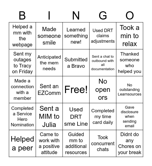 Team Johnson Bingo Card