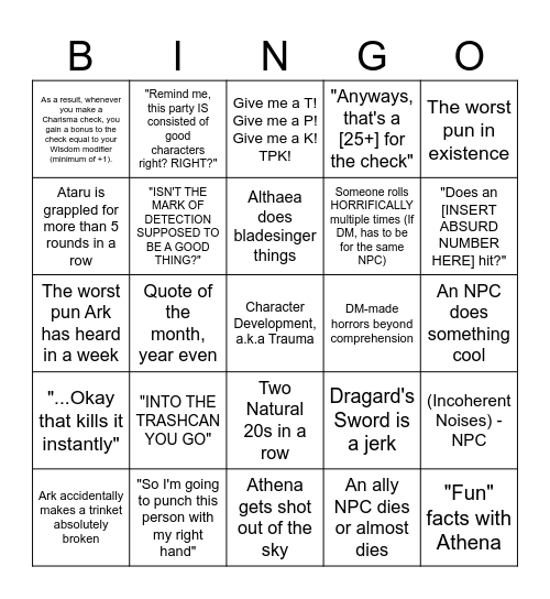 Aeon's Square Bingo Card