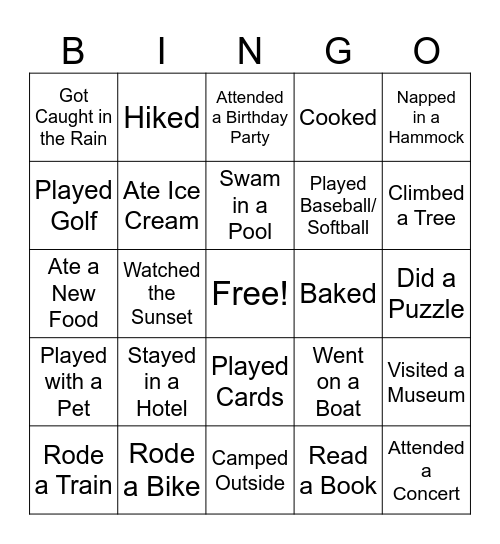 Summertime Bingo Card