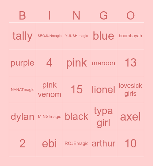 minccc Bingo Card