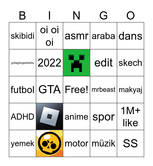 YOUTUBE Bingo Card