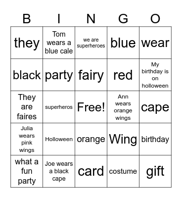 custume party Bingo Card