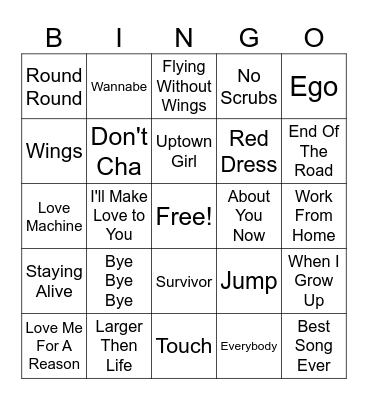 Boybands Vs. Girlbands Bingo Card