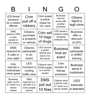 September Bingo Card