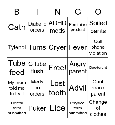 School Nurse Bingo Card