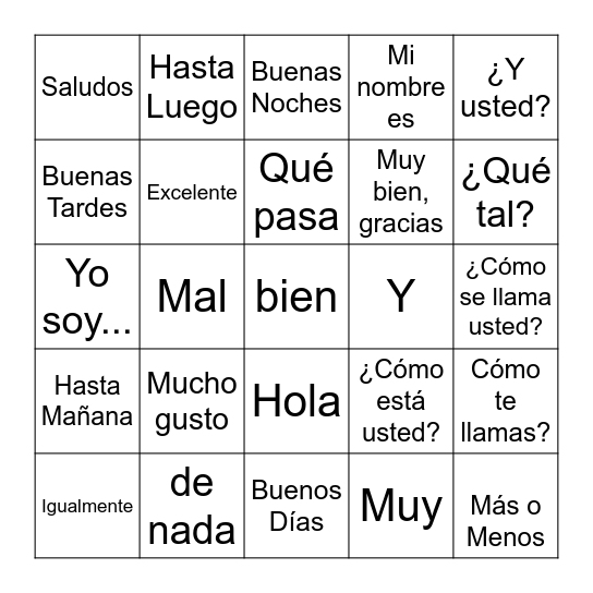 SALUDOS Bingo Card