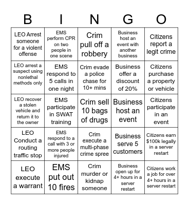 September Bingo Card