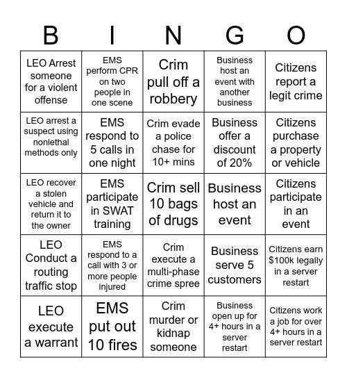 September Bingo Card