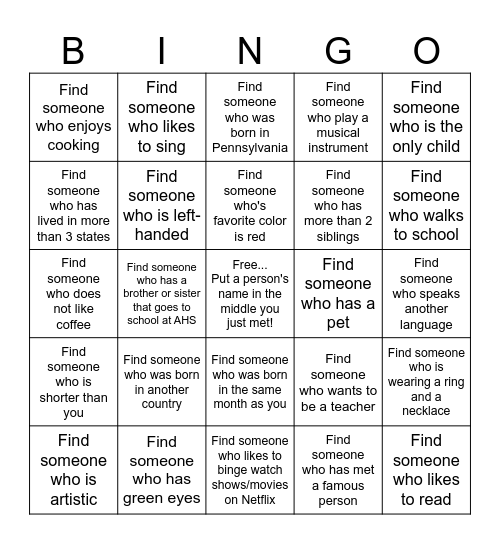 Find Someone Bingo Card