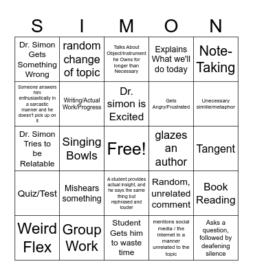 Dr. Simon Bingo Card