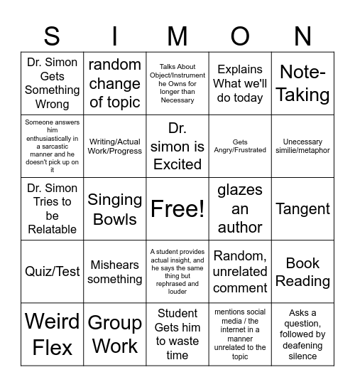 Dr. Simon Bingo Card