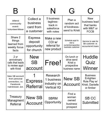 Small Biz Bingo Card