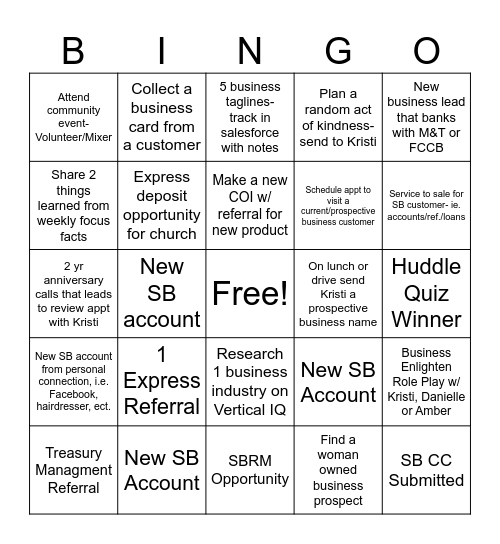 Small Biz Bingo Card