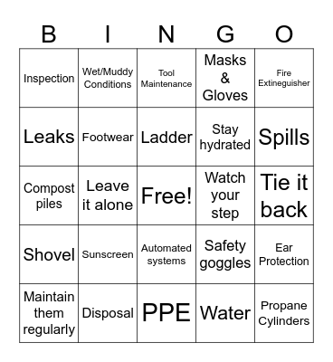 Safety Bingo Card