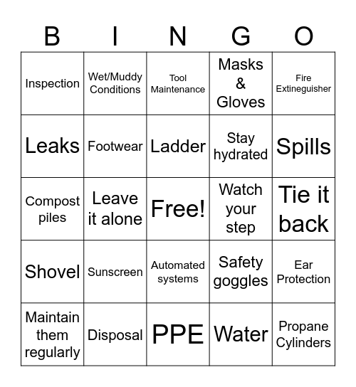 Safety Bingo Card