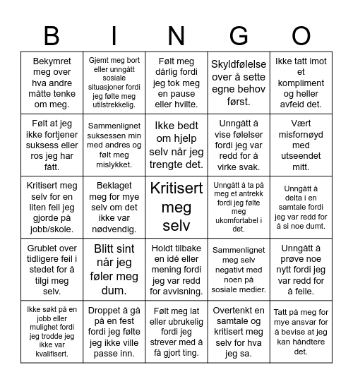 SELVKRITISK BINGO Card