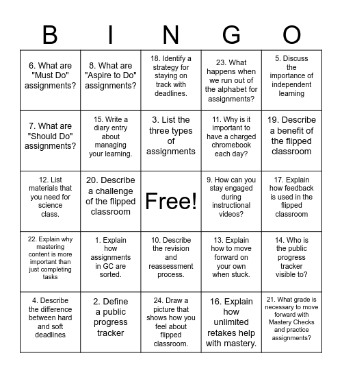 Flipped Classroom Bingo Card