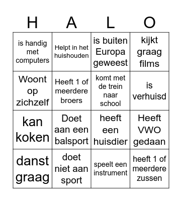 HALO kennismaken Bingo Card