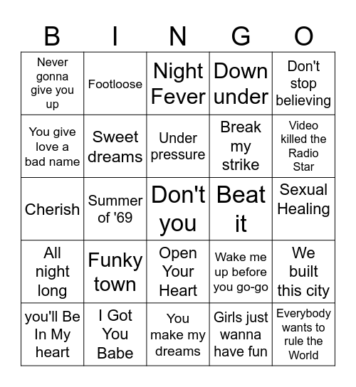 Jaren 80 Bingo Card