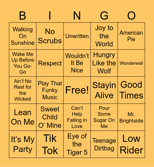 music-bingo-card